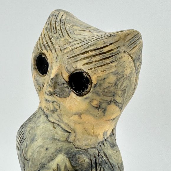 Vintage 1960's Crushed Oyster Shells Owl Figurine Sculpture Handmade Tan 4.75" H - Picture 7 of 10